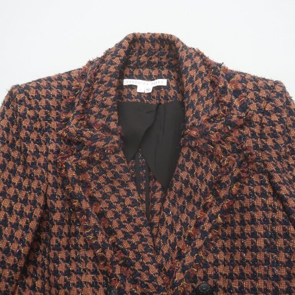 Veronica Beard Taja Houndstooth Plaid Tweed Double Breasted Blazer Jacket Size 8 - Picture 4 of 15